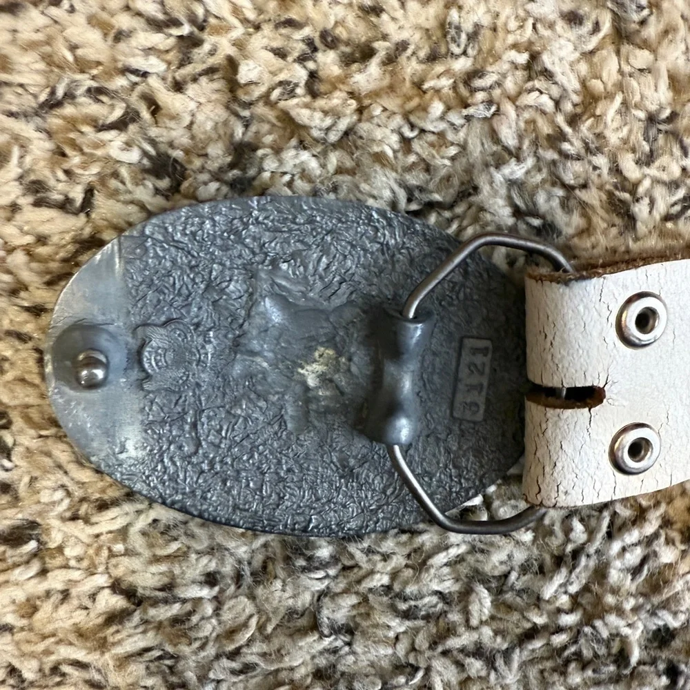 Vintage Ed Hardy White‎ Leather Belt With Star Buckle Size 34